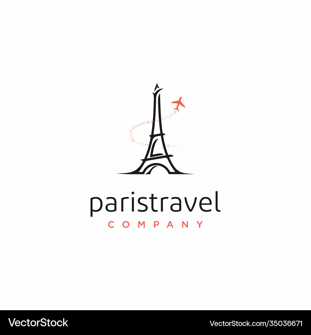 Paris Travel Logo - Eiffel Tower & Plane vector image