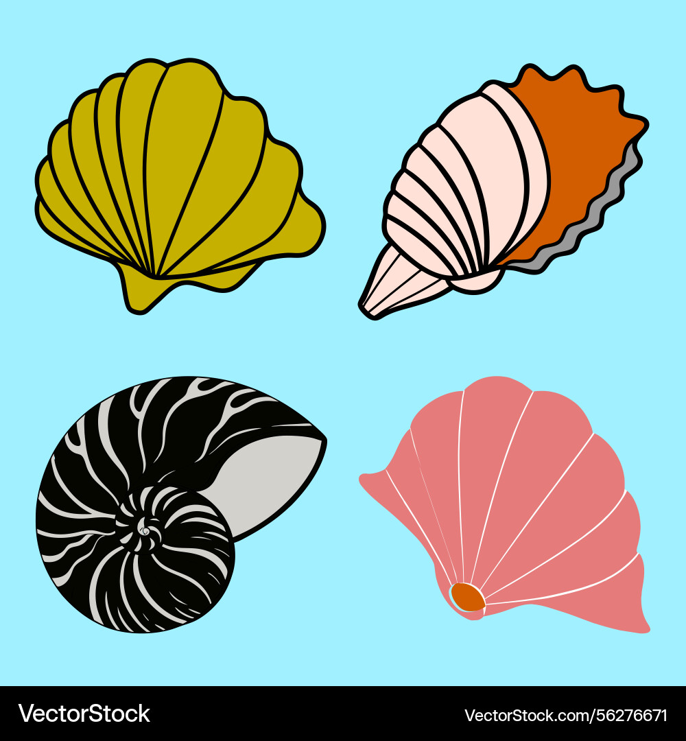Seashell shell simple set sea summer easy Vector Image