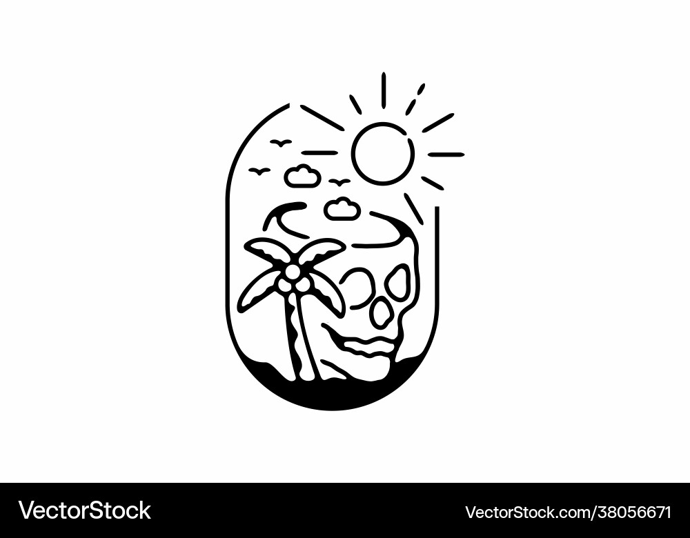 Skull & Coconut Badge - Tropical Art vector image