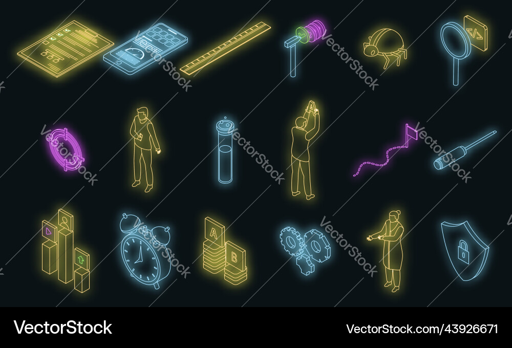 Testing software icons set neon Testing software icons set neon vector image