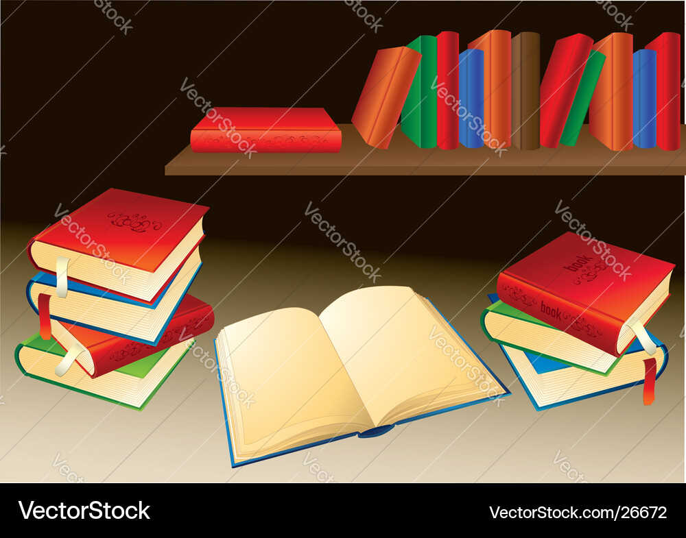 Bookshelf with Open Book Vector Image