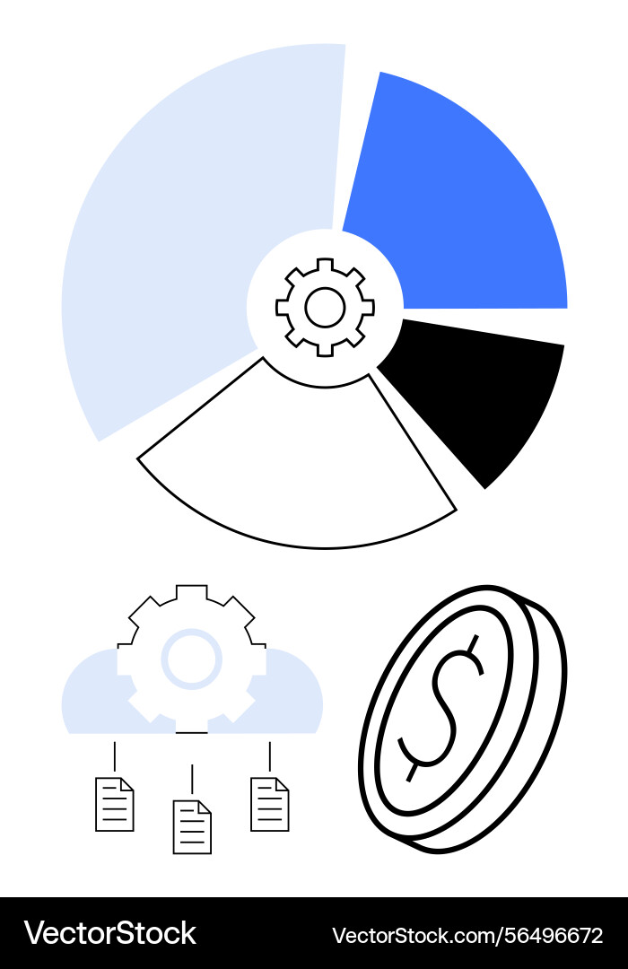 Data-driven workflow optimization with pie chart Data-driven workflow optimization with pie chart vector image