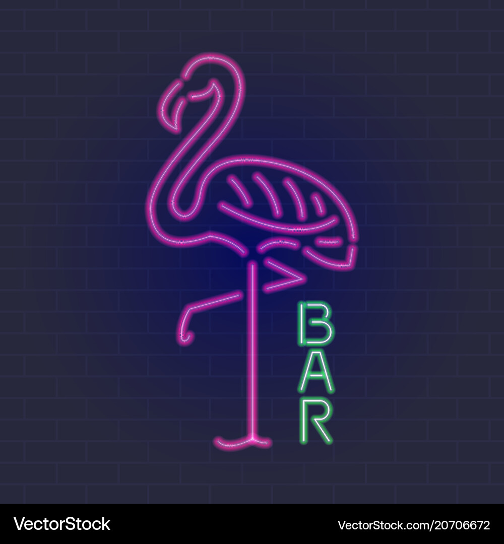 Glowing Neoneffektschild mit rosa Flamingo Nacht Glowing Neoneffektschild mit rosa Flamingo Nacht vektorbild