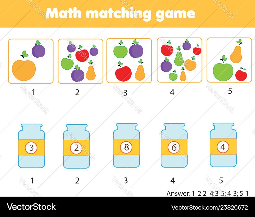 Kids Math Matching Game - Number Recognition vector image
