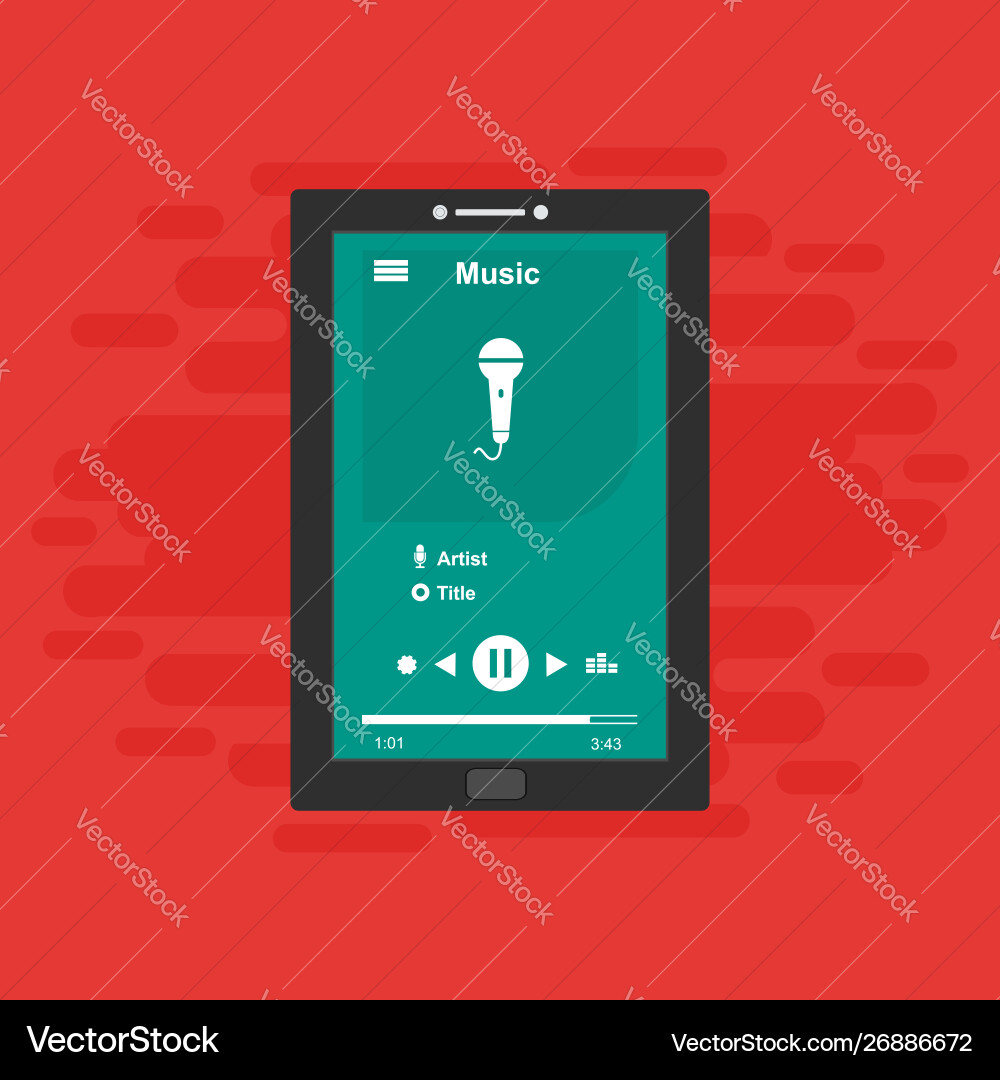Media player application app template with flat Vector Image