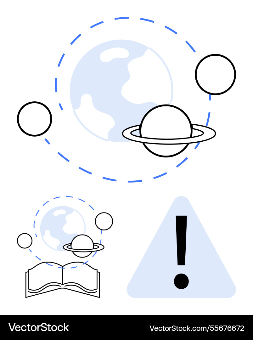 Planetary system concept with orbit paths book Planetary system concept with orbit paths book Vector Image
