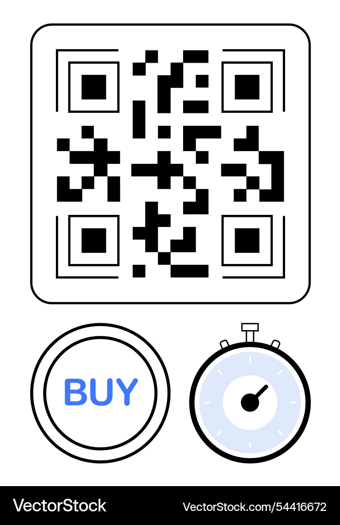Qr code with buy button and stopwatch symbolizing Qr code with buy button and stopwatch symbolizing vector image