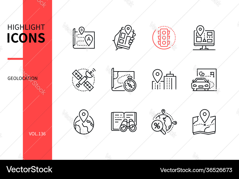 Geolocation - modern line design style icons set Geolocation - modern line design style icons set vector image