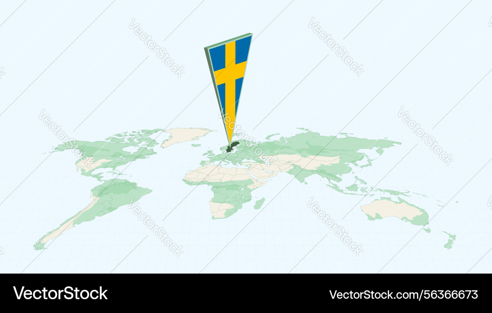 Highlighted sweden on global map with 3d flag Highlighted sweden on global map with 3d flag Vector Image