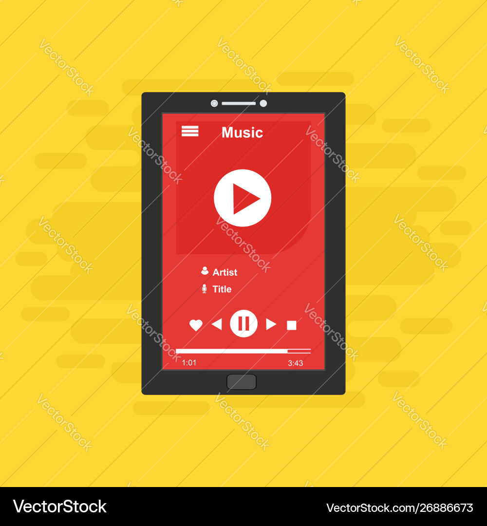 Media player application app template with flat Media player application app template with flat vector image