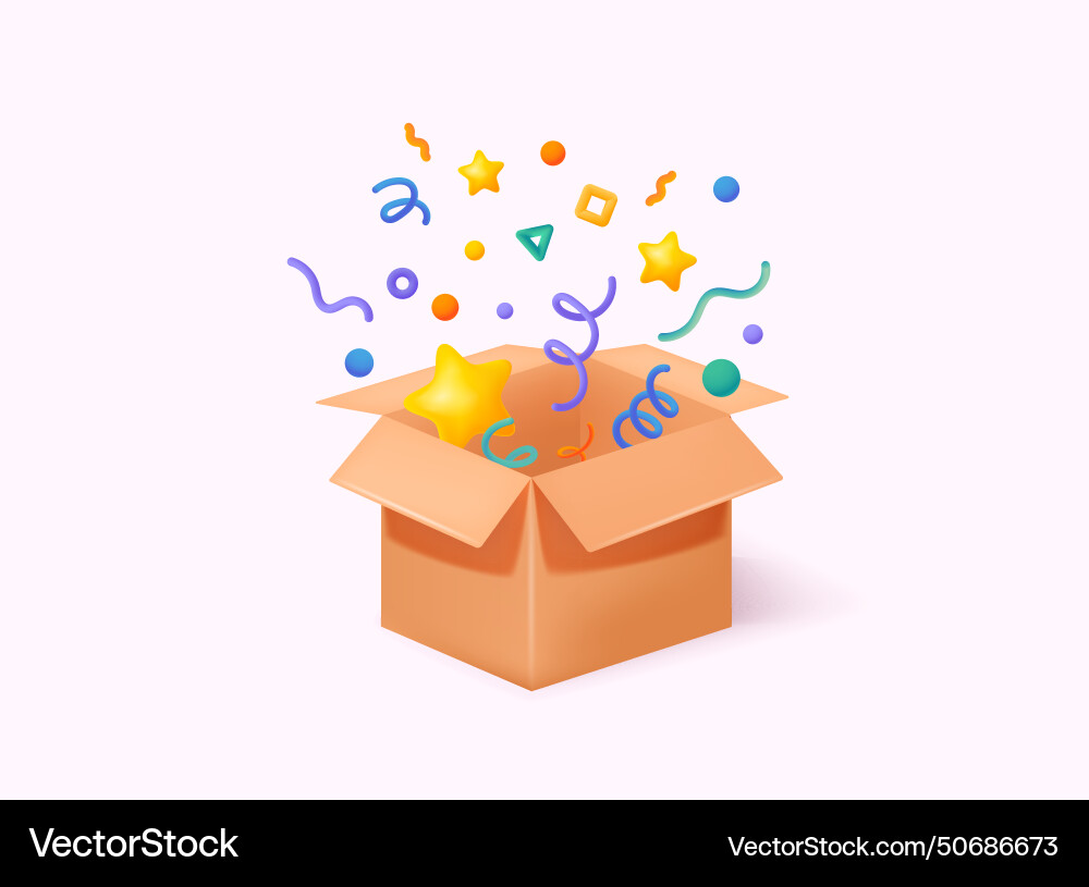Open box with colorful confetti 3d web Open box with colorful confetti 3d web vector image