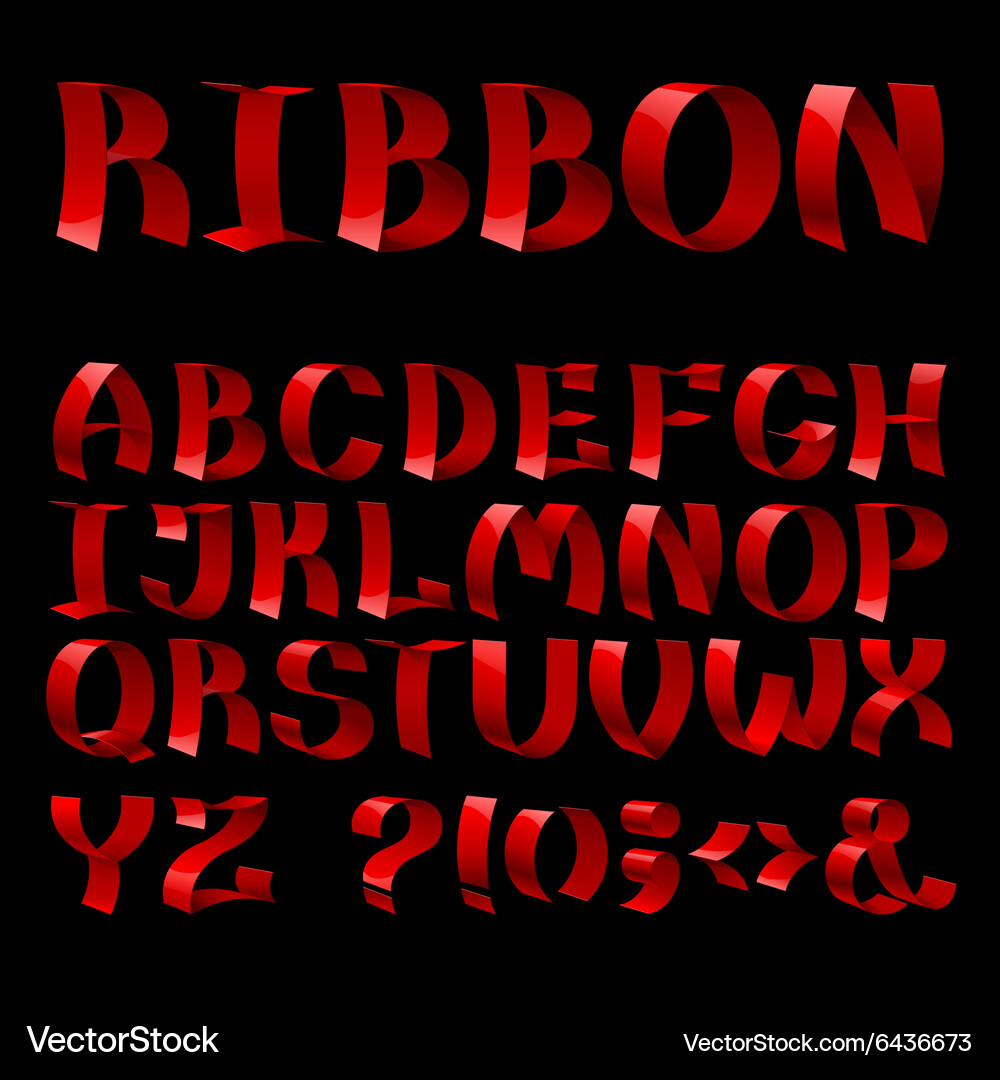 Set of isolated red color curled shiny ribbon font Vector Image