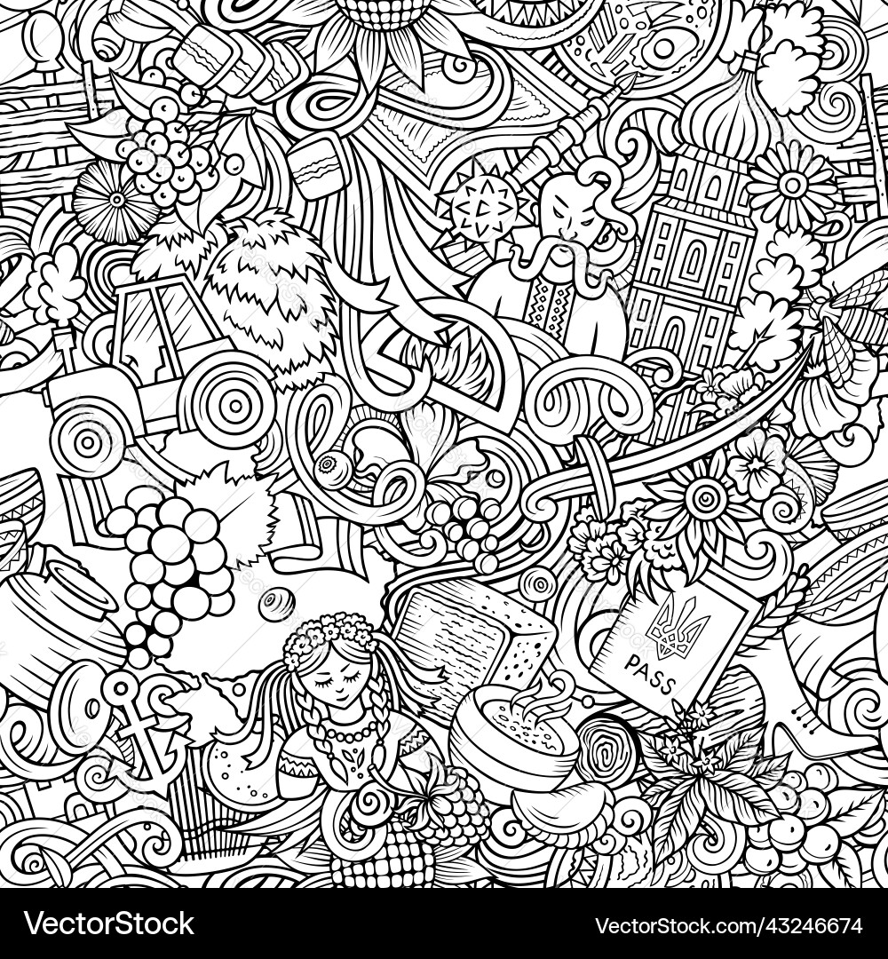 Cartoon doodles ukraine seamless pattern vector image