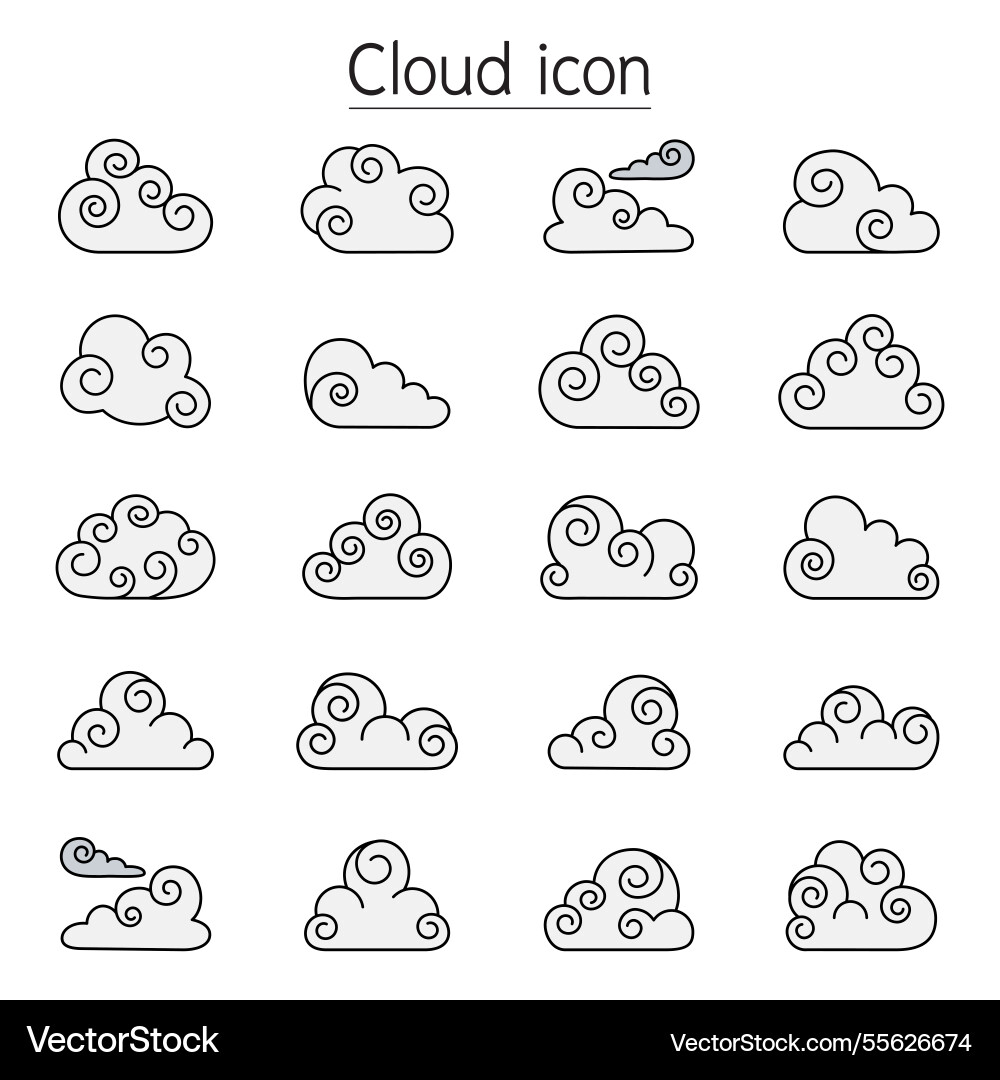 Curl cloud icon set in color line style Curl cloud icon set in color line style vector image