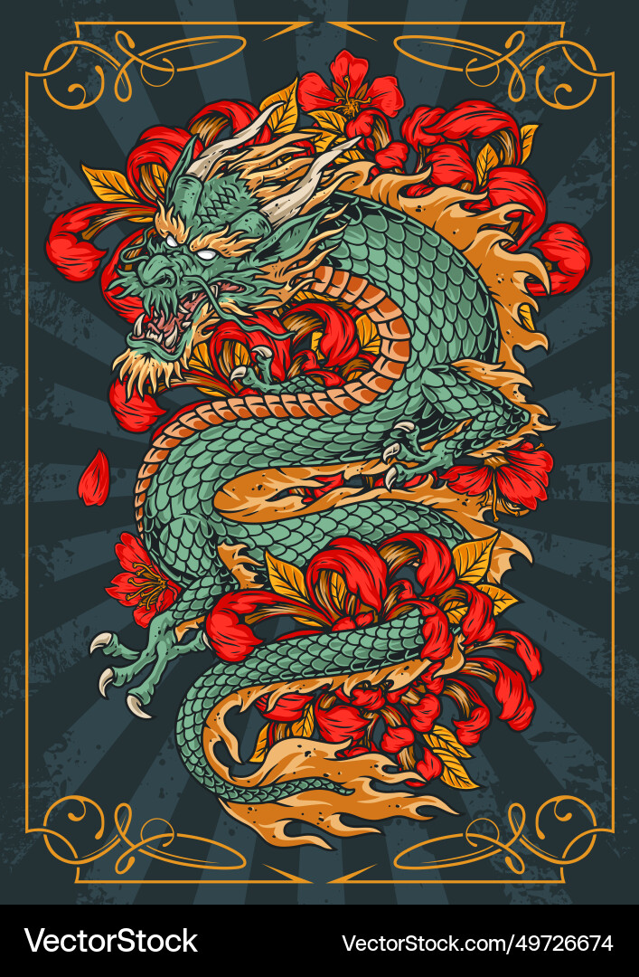 Oriental green dragon colorful sticker Oriental green dragon colorful sticker vector image