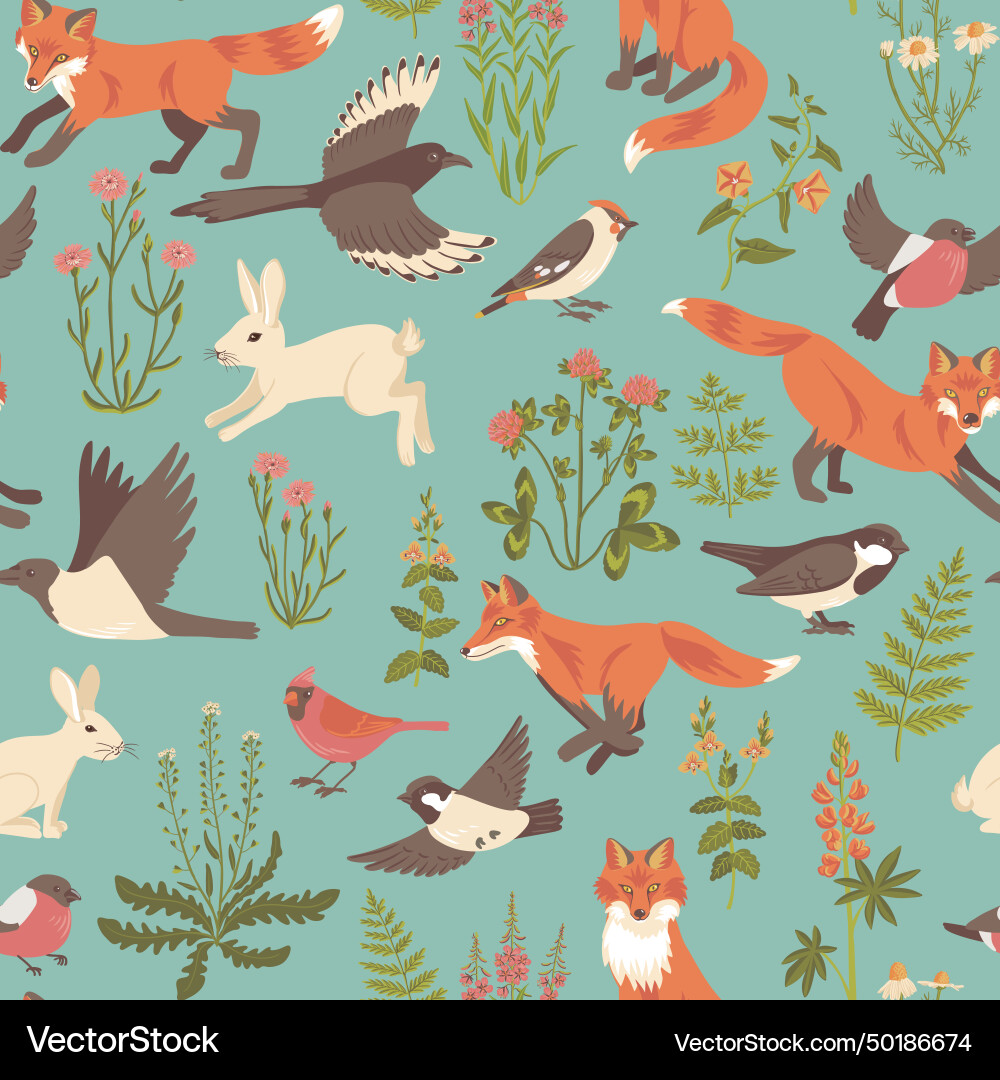 Seamless pattern with foxes and rabbits Seamless pattern with foxes and rabbits vector image