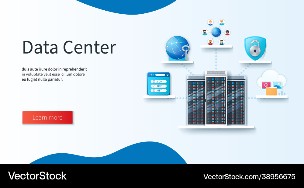 Data center landing page template in 3d style Data center landing page template in 3d style vector image