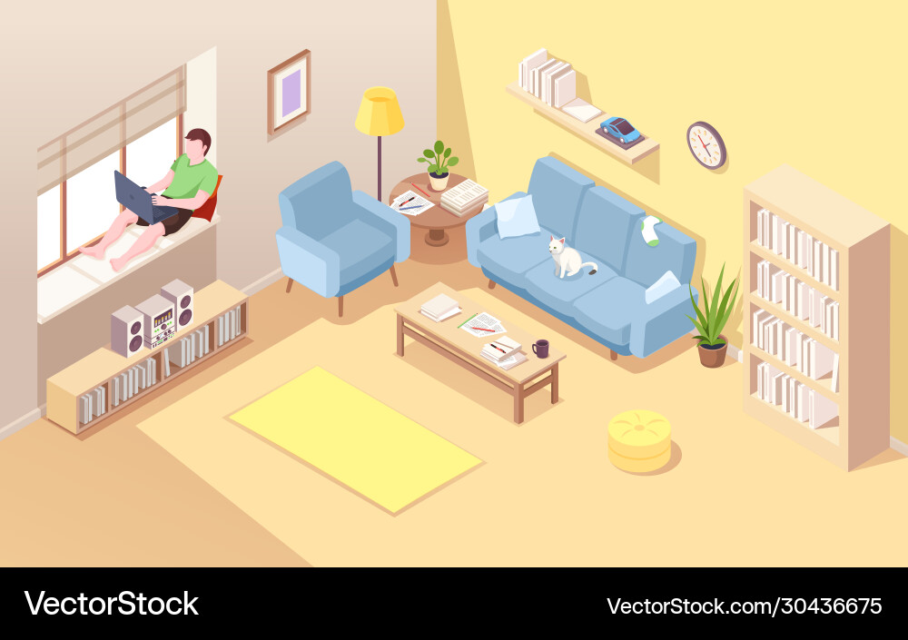 Freelancer on windowsill using notebook man vector image