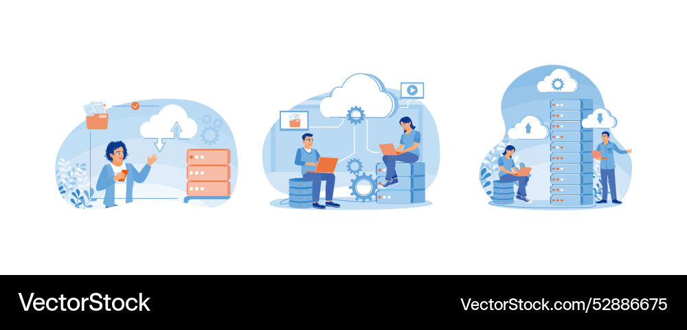 Software applications people processing data vector image
