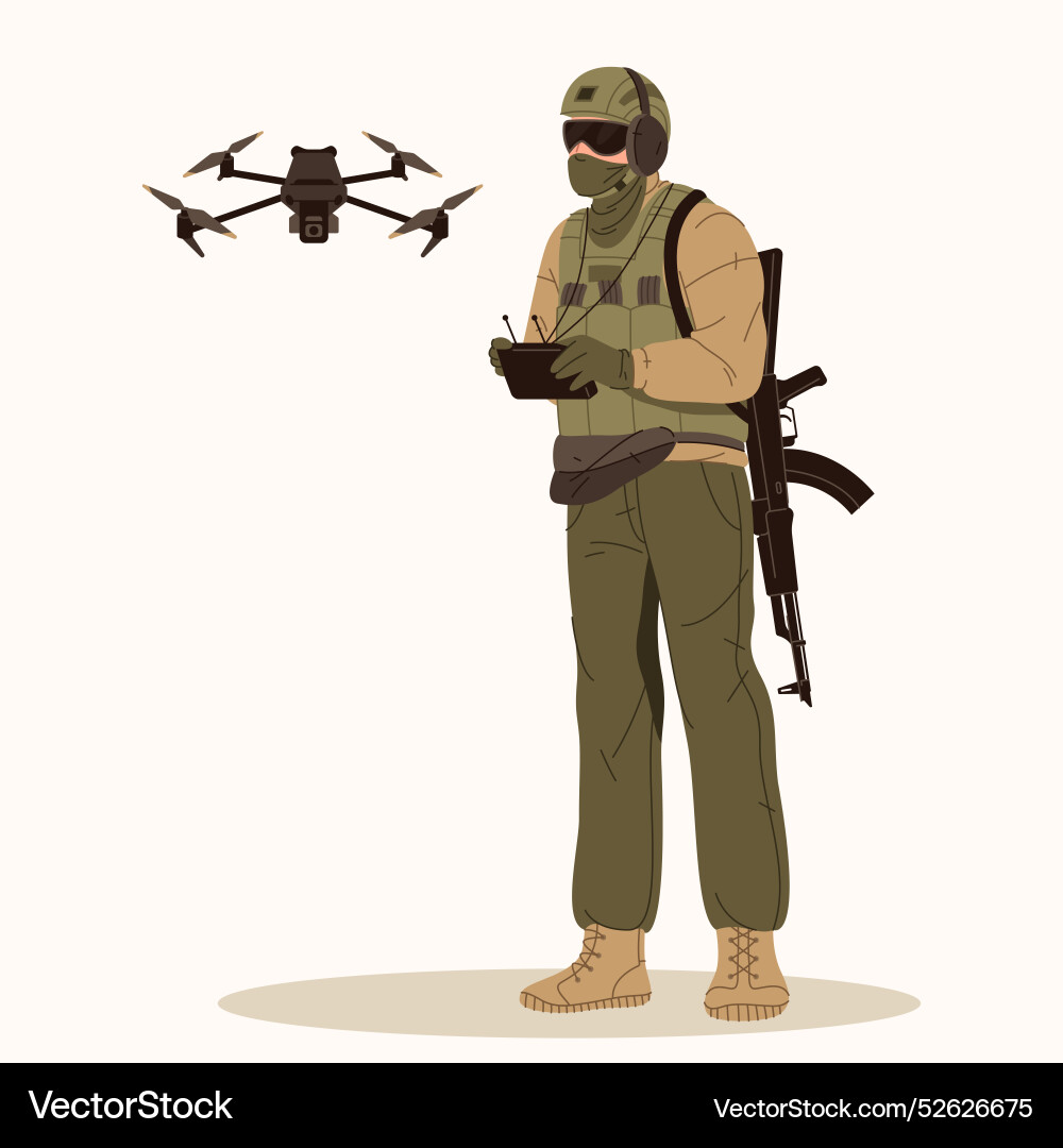 Soldat-Betrieb Quadcopterdrone-Betreiber Soldat-Betrieb Quadcopterdrone-Betreiber vektorbild