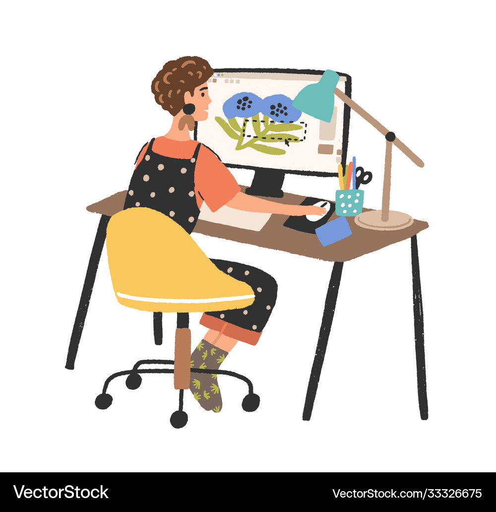 Woman freelance graphic designer working use – Royalty-Free Vector |  VectorStock, image size:1000x1032