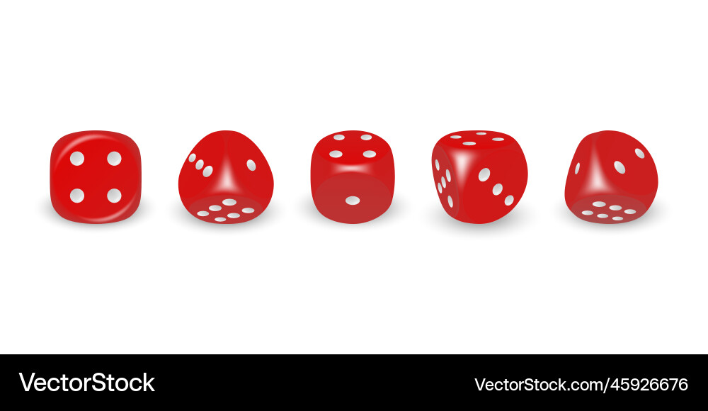 3d realistic red game dice with white dots vector image