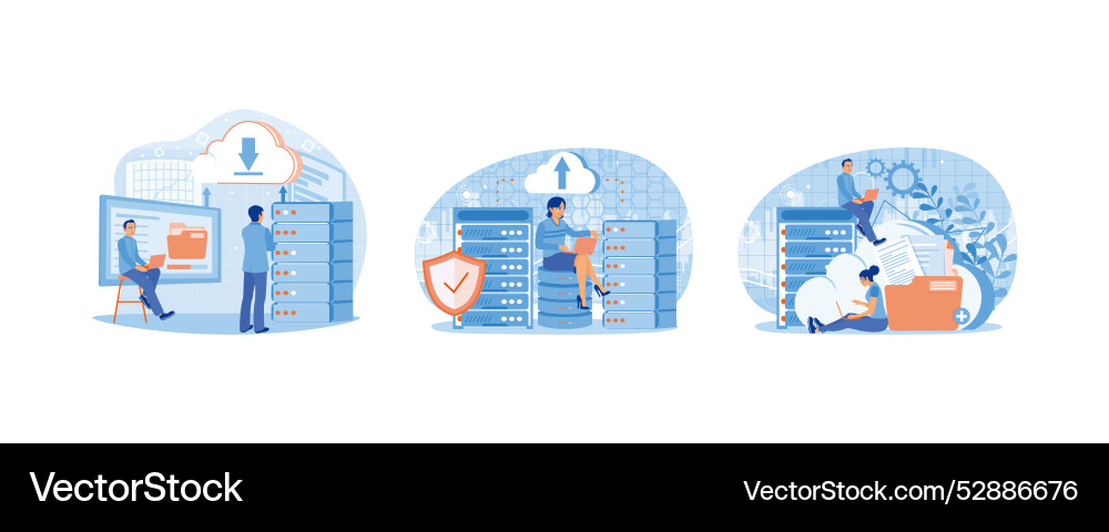 Database storage technology people analyzing data vector image