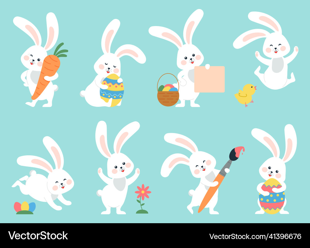 Modern Easter Bunnies & Eggs Vector Image