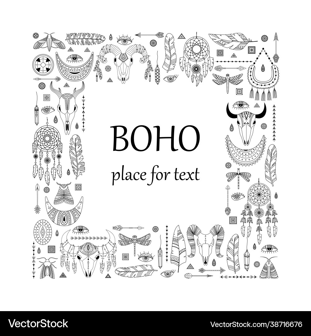 With boho elements template a place for text With boho elements template a place for text vector image