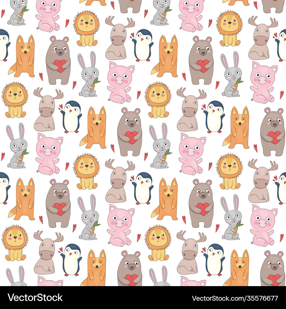 Animals pattern drawing prints with cute wild Animals pattern drawing prints with cute wild vector image