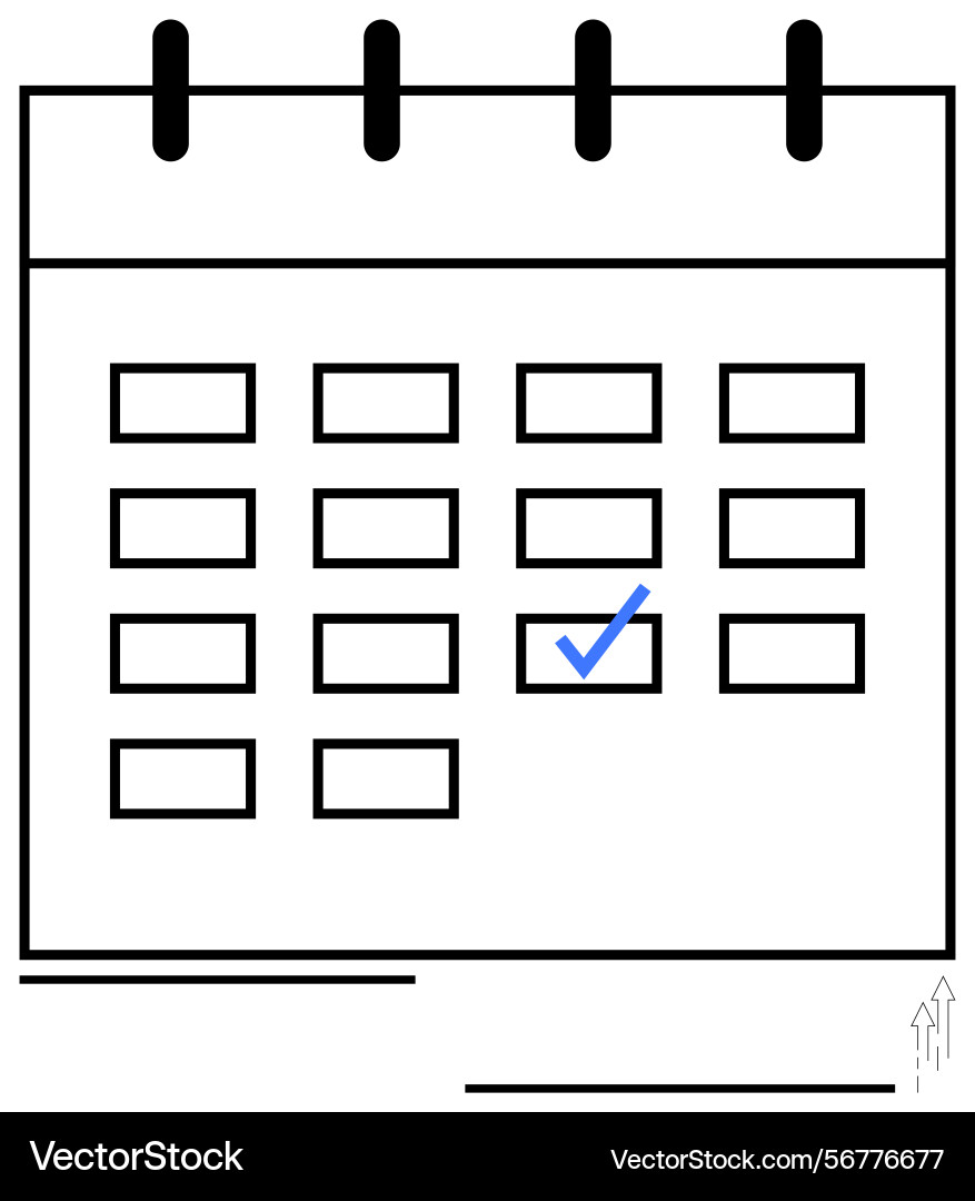 Calendar grid with highlighted date and checkmark Calendar grid with highlighted date and checkmark vector image