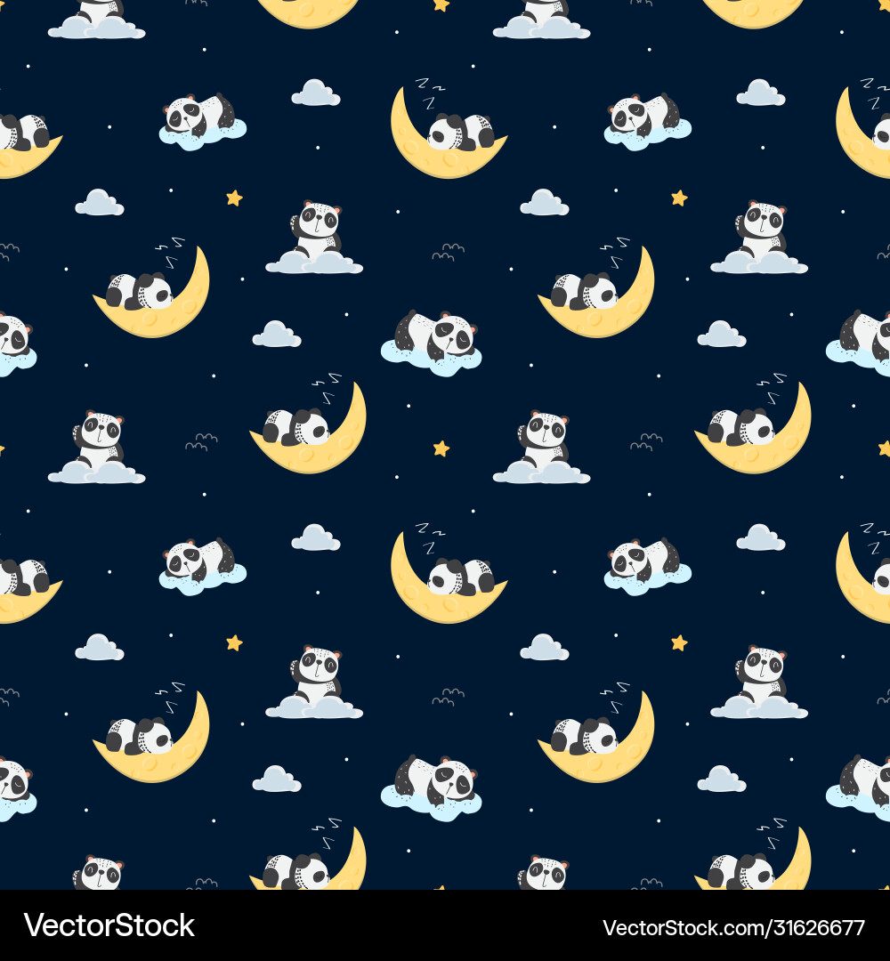 Cute hand-drawn pattern with pandas in space Cute hand-drawn pattern with pandas in space vector image