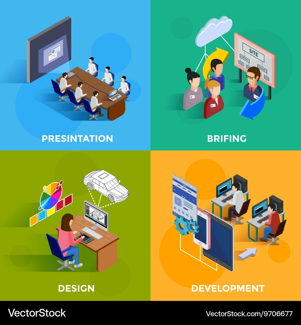 Development 2x2 isometric design concept vector image