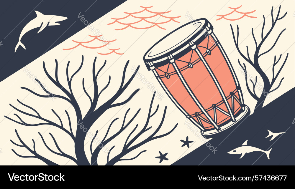 Dynamic drum in a sparse branching tree landscape vector image