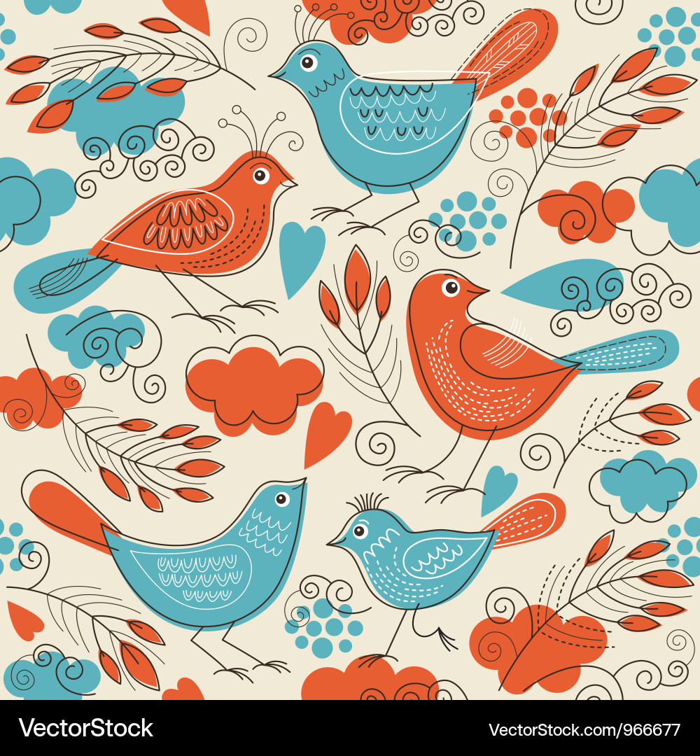 Floral Bird Seamless Pattern vector image