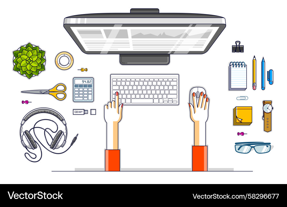 Office Worker with Desktop Setup Vector Image