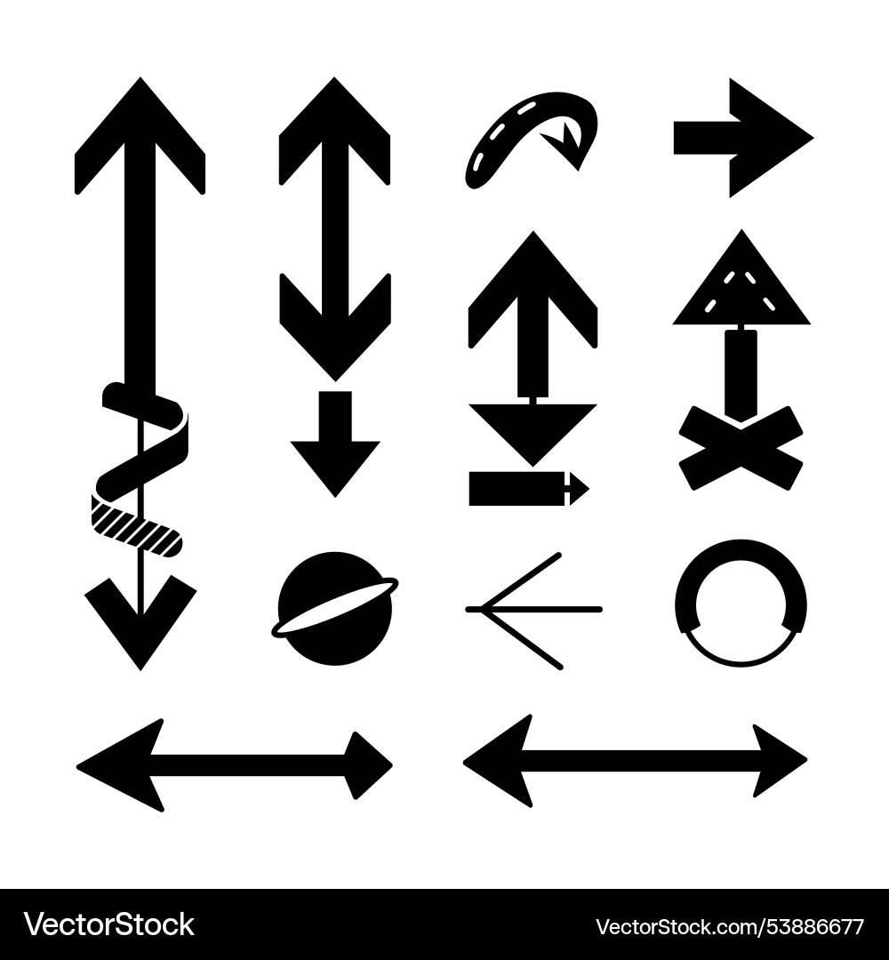 Set of directional arrows with simple and complex Vector Image