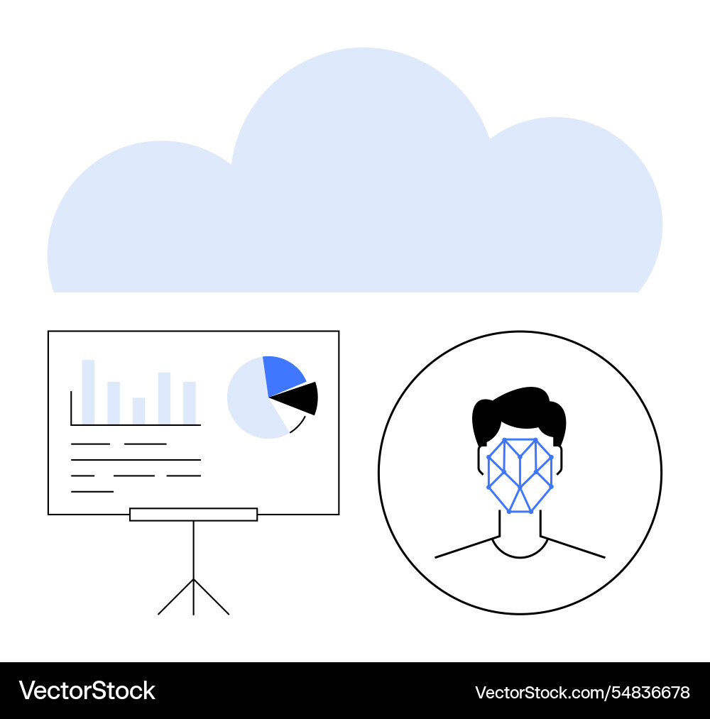 Cloud technology with facial recognition and data Cloud technology with facial recognition and data vector image