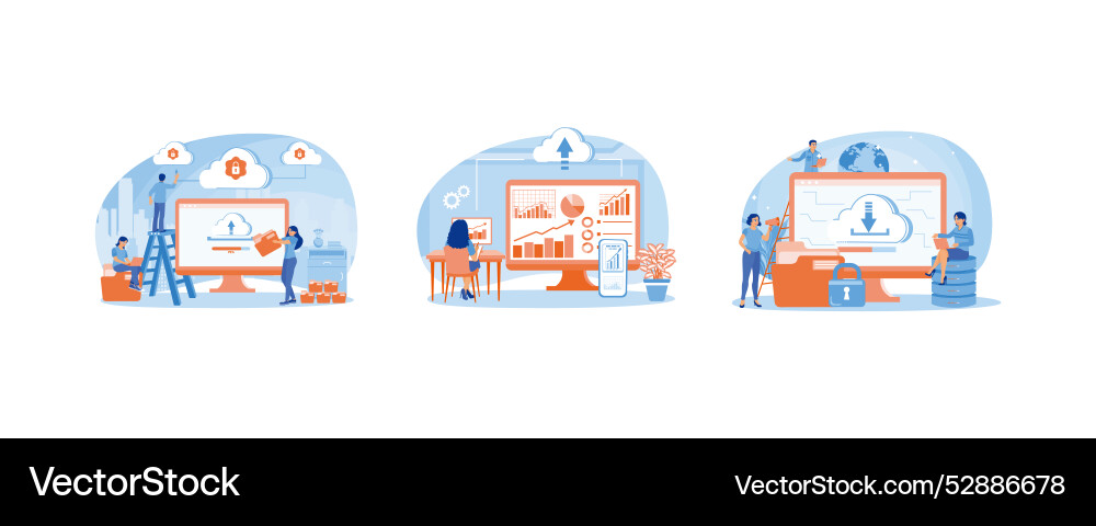 People upload data on computers move from People upload data on computers move from Vector Image