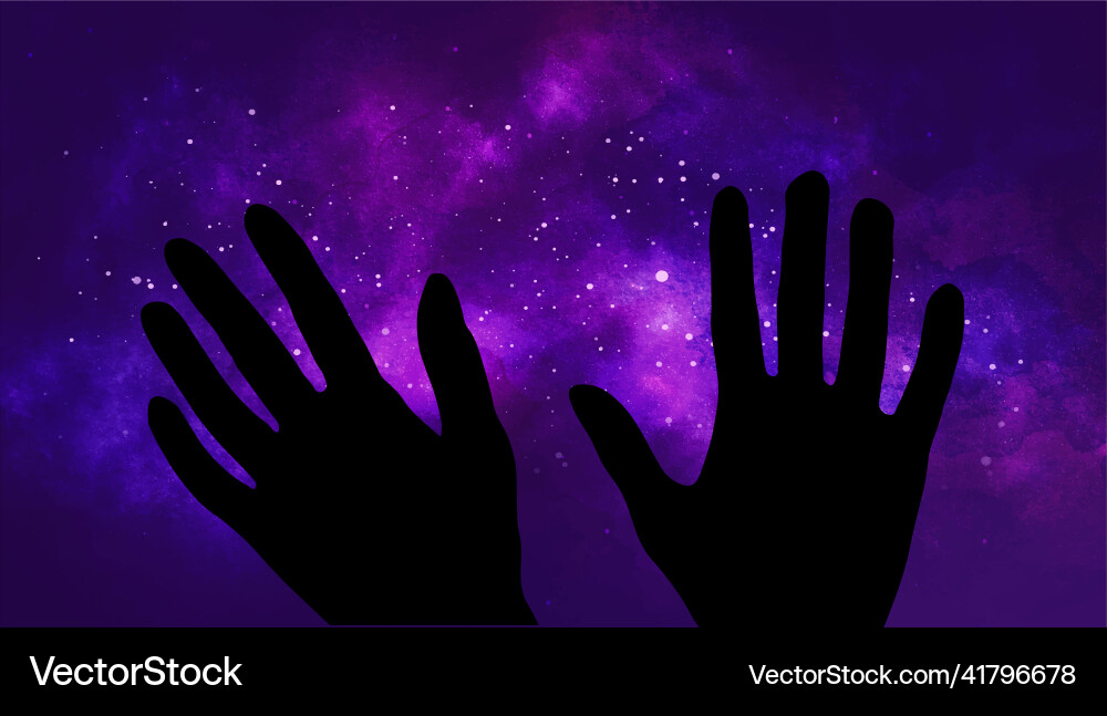 Universe stars deep space with hands violet Vector Image