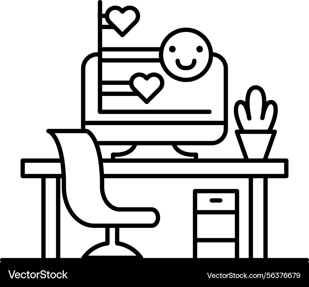 Computer monitor with a smiling face and hearts vector image