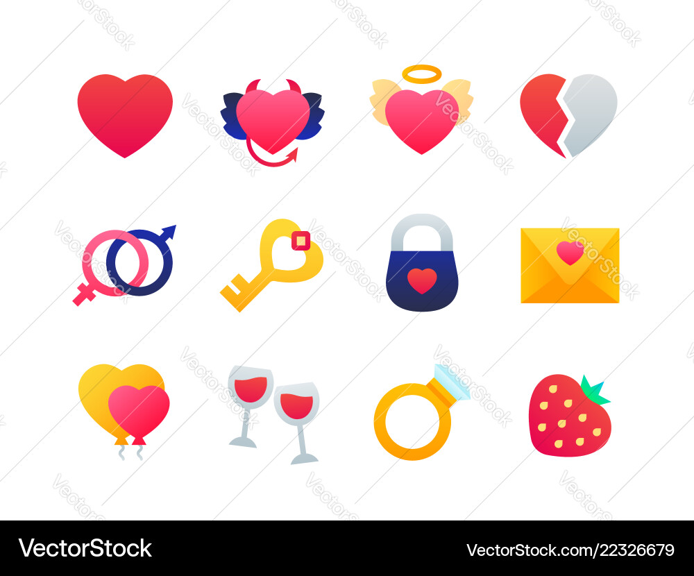 Love and romance - set of flat design style icons Love and romance - set of flat design style icons vector image