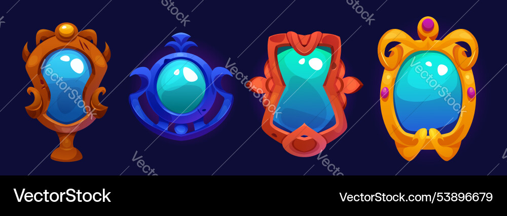 Magic mirror in vintage frame for game ui design vector image