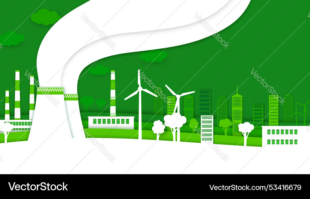 Paper cut eco city with ecological plant cityscape Paper cut eco city with ecological plant cityscape vector image