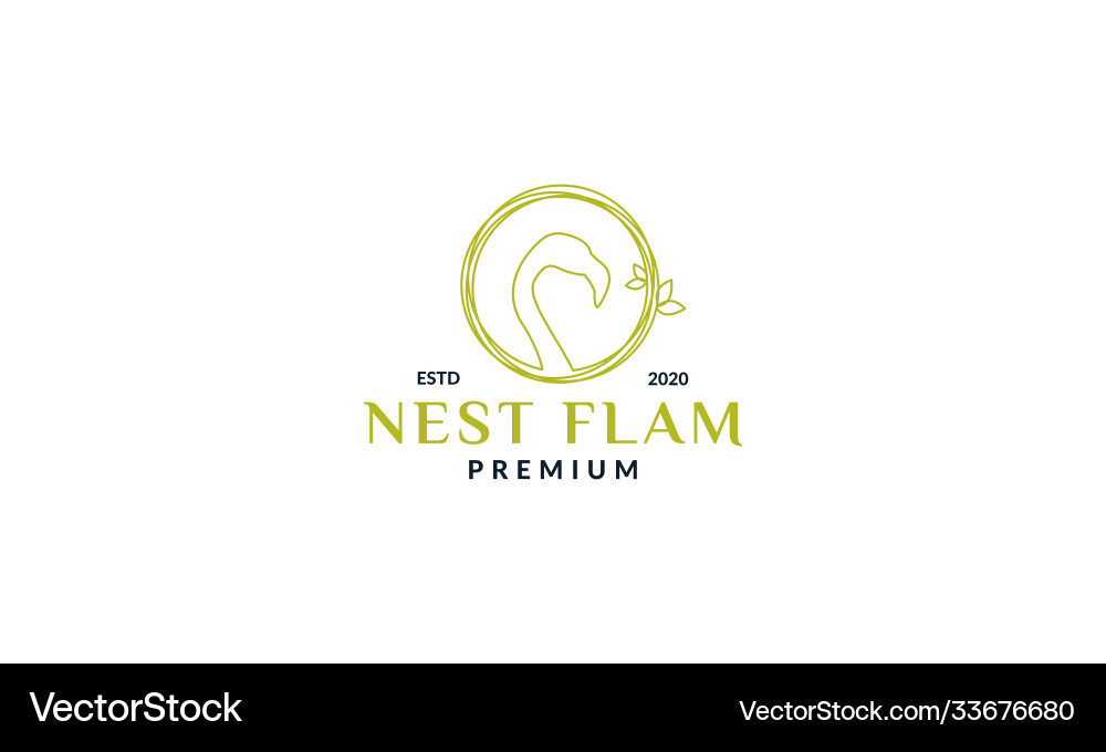Flamingo Vogel mit Nestkreis Logo Design Linie Flamingo Vogel mit Nestkreis Logo Design Linie vektorbild