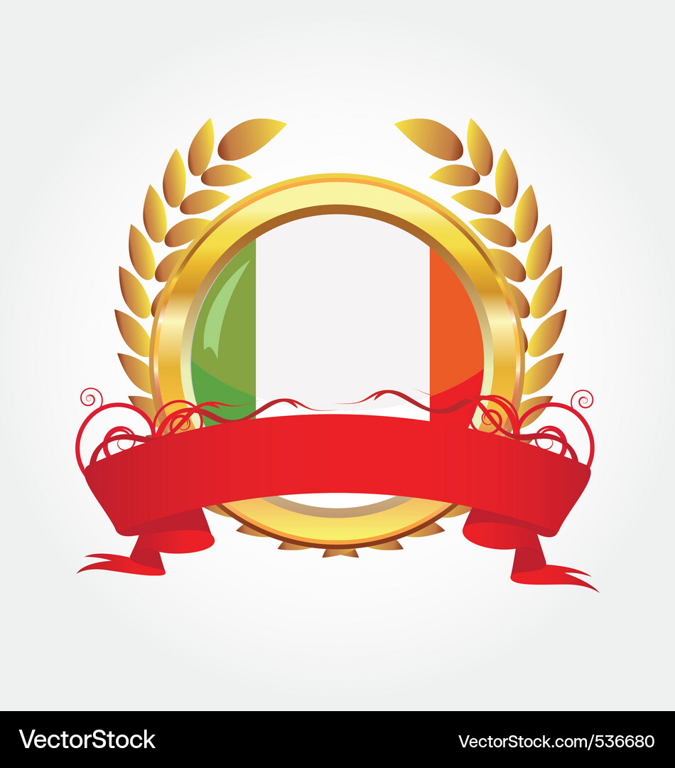 Italy shiny button flag with golden frame Vector Image