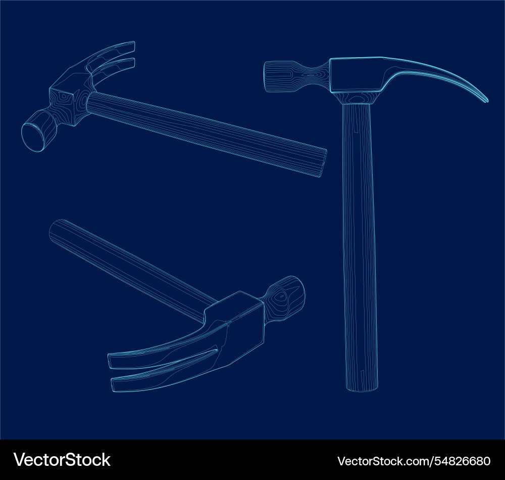 Line drawing of isolated object hammer set Line drawing of isolated object hammer set vector image