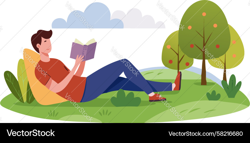 Man Reading Under a Tree Vector Image