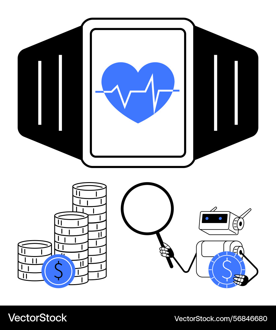 Smartwatch heartbeat tracker with ai robot Vector Image