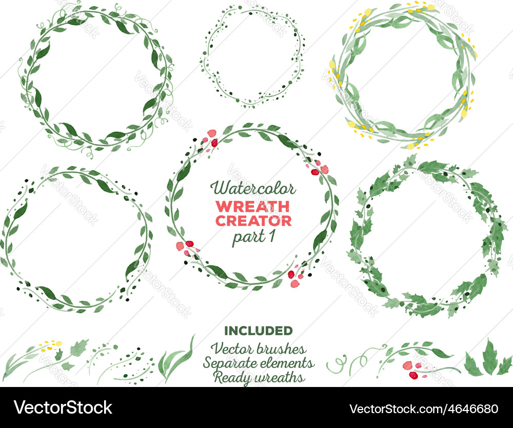 Watercolor Floral Wreaths Vector Image